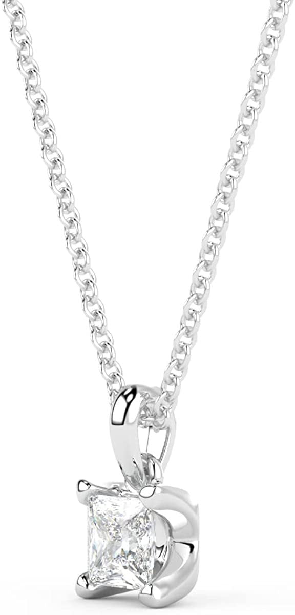 IGI Certified 1/4 Ct Princess Cut Lab Grown Diamond 14K Gold Solitaire Pendant Necklace (G-H Color, VS1-VS2 Clarity) - 18” - Choice of Metal Color