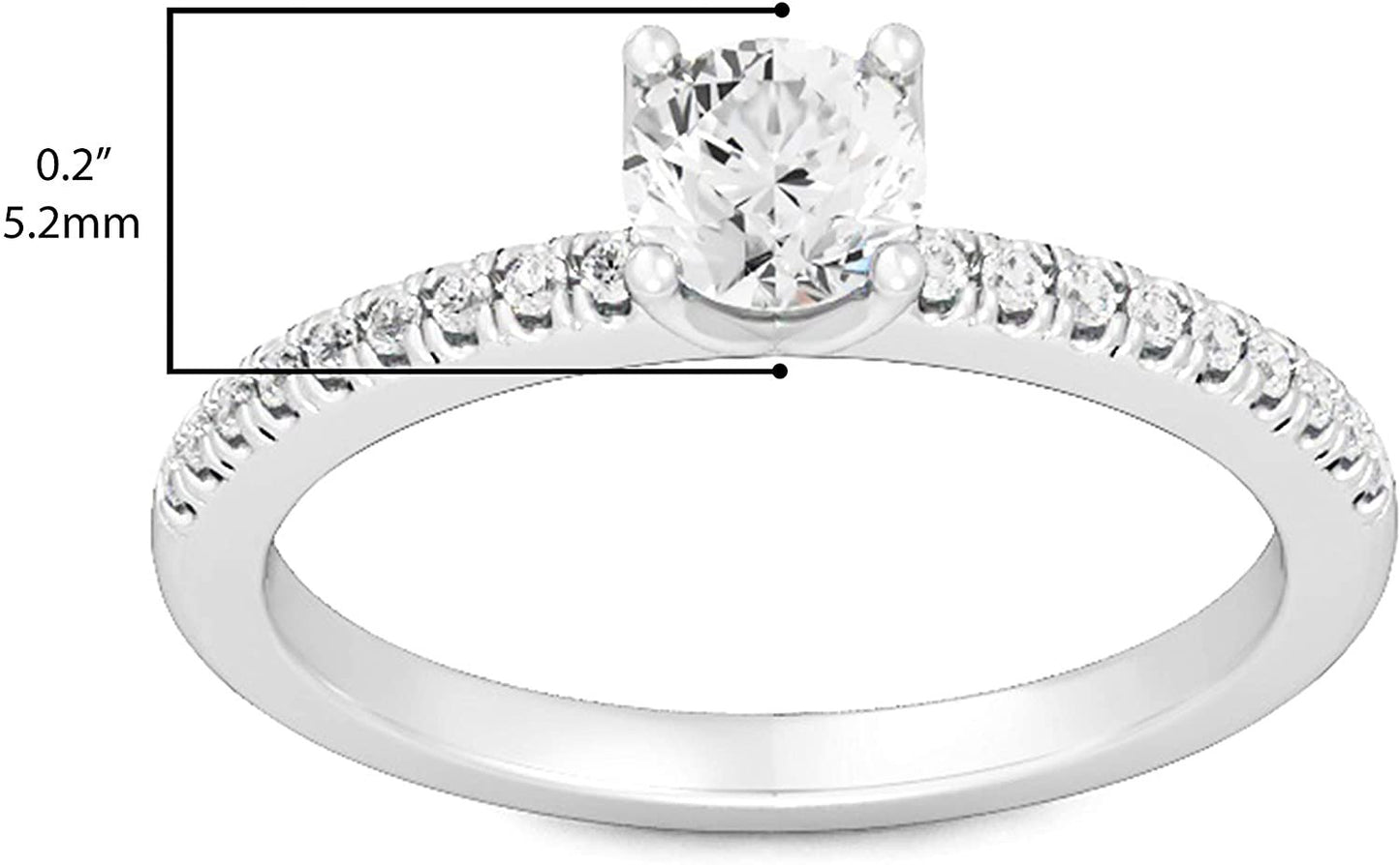 IGI Certified 14K White Gold 2.0 Cttw Round Brilliant-Cut Lab Created Diamond Solitaire Engagement Ring with Pavé-Set Band (1-1/2 Carat Center Stone: G-H Color, VS1-VS2 Clarity) - Size 5.25