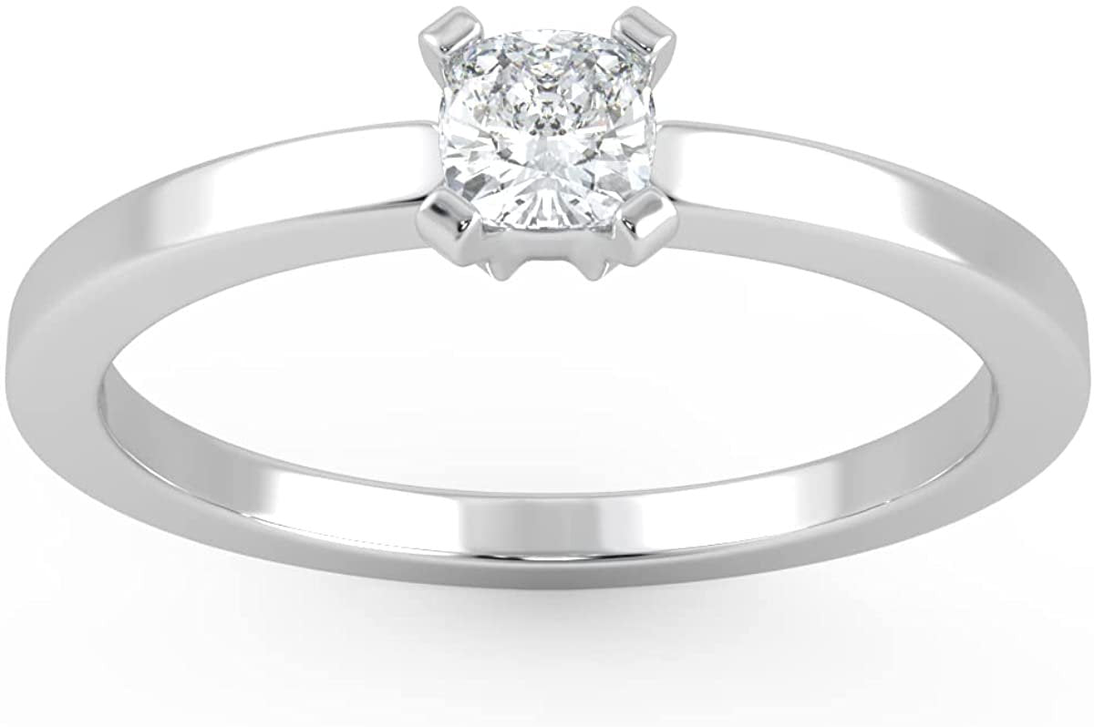 IGI Certified 1/4 Ct Cushion Cut Lab Grown Diamond 14K Gold 4-Prong Solitaire Engagement Ring (G-H Color, VS1-VS2 Clarity) - Choice of Gold Color