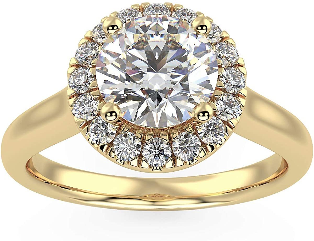 IGI Certified 14K Yellow Gold 1.0 Cttw Brilliant-Cut Lab Created Diamond Round Halo Engagement Ring (Center Stone: G-H Color, VS1-VS2 Clarity) - Size 5