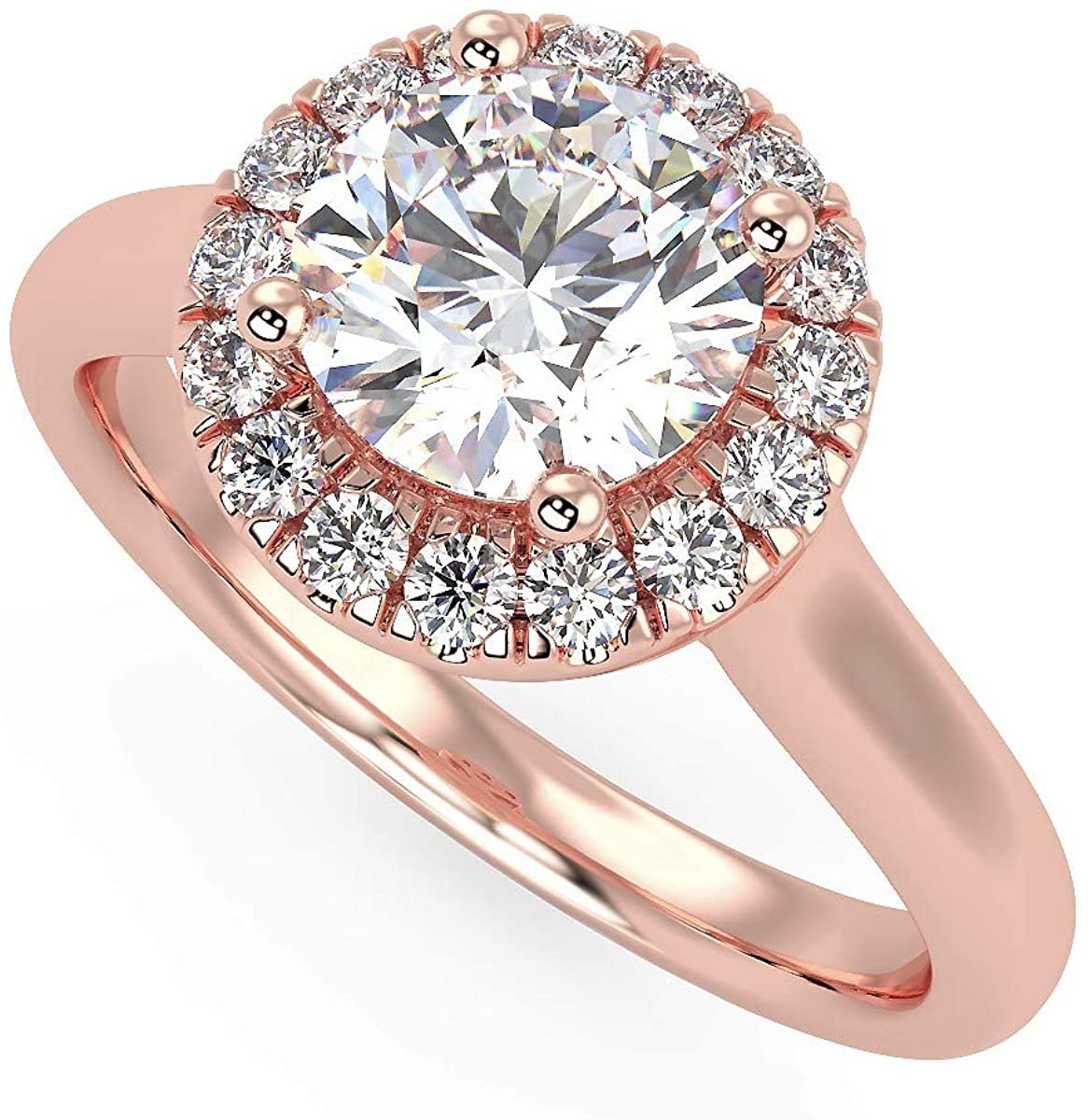 IGI Certified 14K Rose Gold 1.0 Cttw Brilliant-Cut Lab Created Diamond Round Halo Engagement Ring (Center Stone: G-H Color, VS1-VS2 Clarity) - Size 6