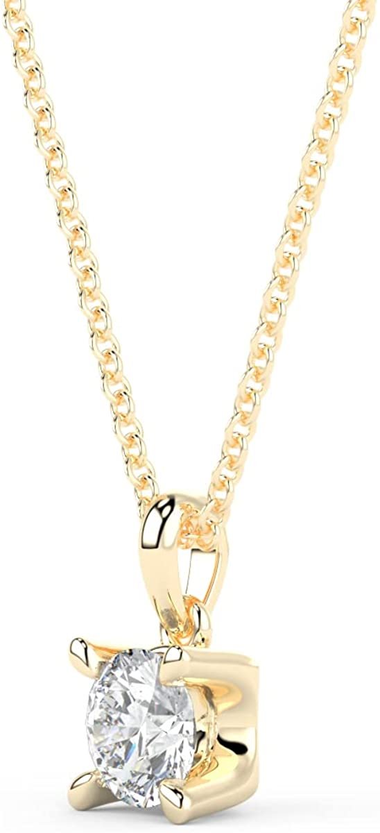 IGI Certified 1/4 Ct Lab Grown Diamond 14K Gold 4 Prong Dangling Solitaire Pendant Necklace (G-H Color, VS1-VS2 Clarity) - 18” - Choice of Metal Color