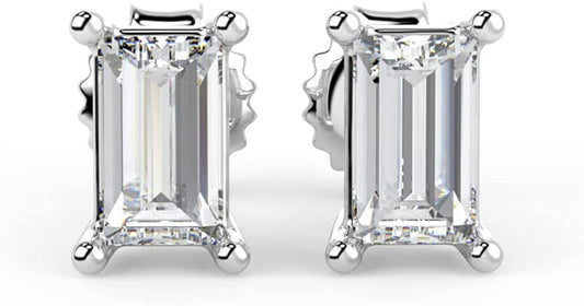 IGI Certified 1/2 Cttw Emerald Cut Lab Grown Diamond 14K Gold 4-Prong Pushback Stud Earrings (G-H Color, VS1-VS2 Clarity) - Choice of Gold Color