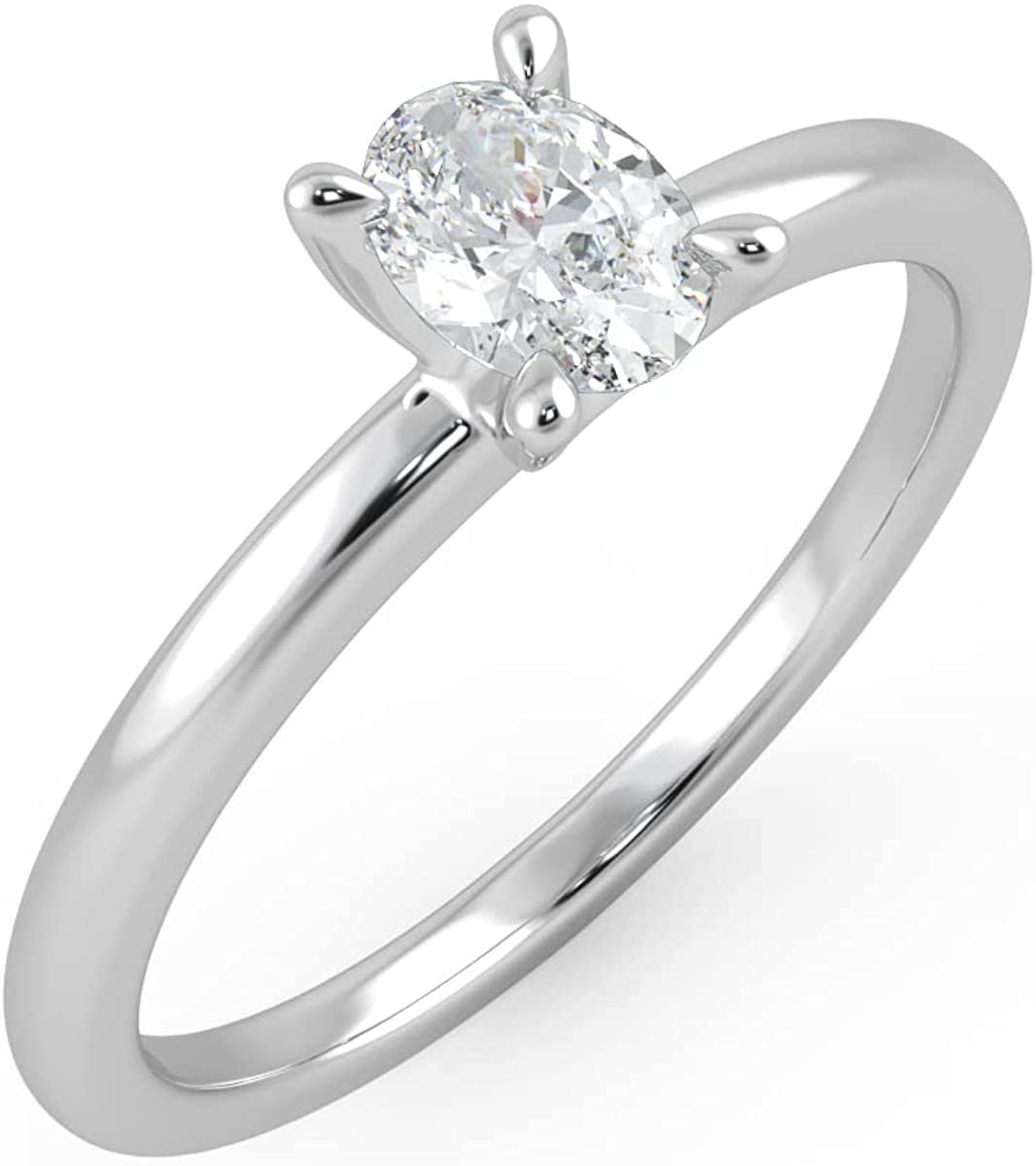IGI Certified 1/3 Ct Oval Cut Lab Grown Diamond 14K Gold 4-Prong Solitaire Engagement Ring (G-H Color, VS1-VS2 Clarity) - Choice of Gold Color