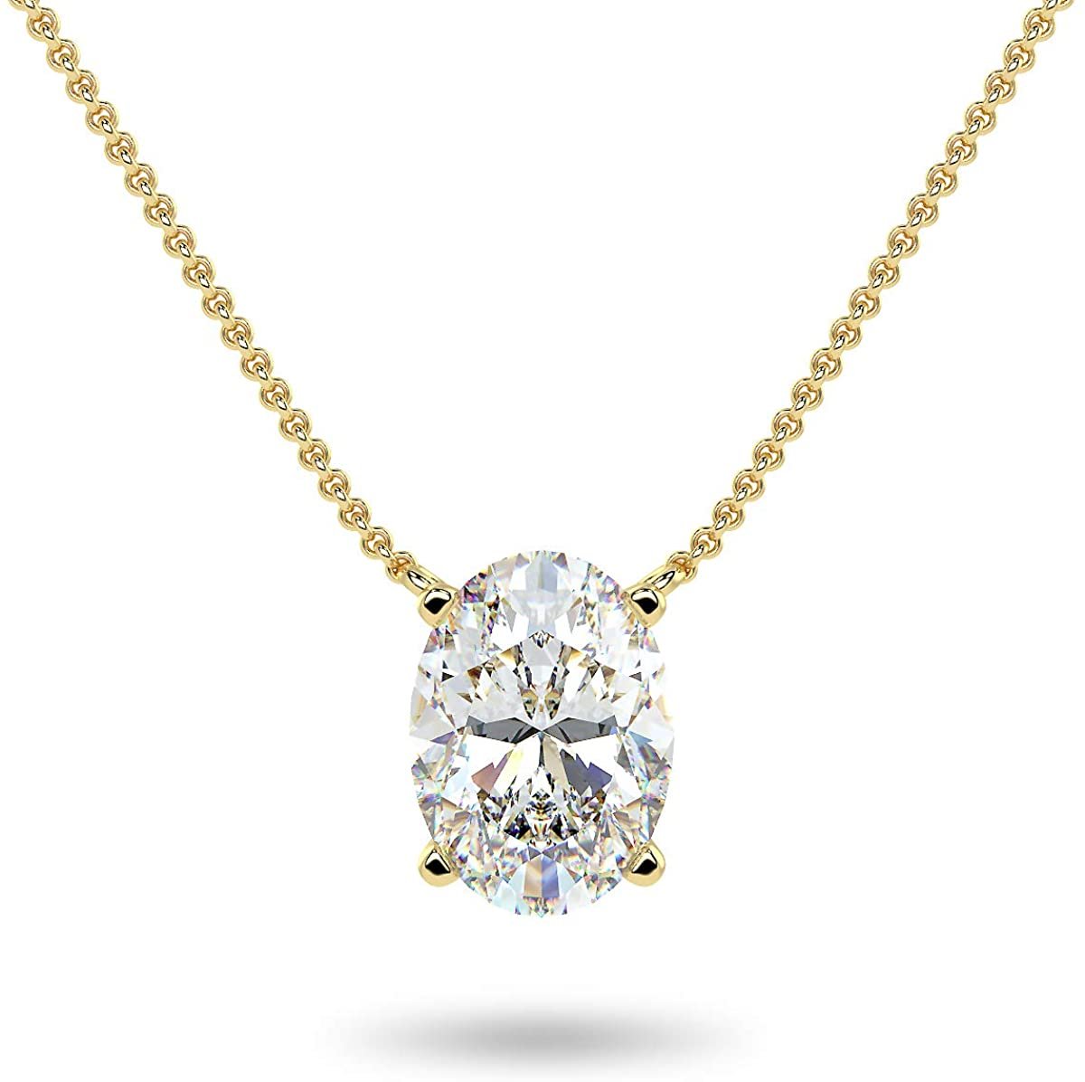 IGI Certified 14K Gold 1/3 to 1-1/2 Carat Oval Shape Lab Created Diamond Suspended Solitaire Pendant Necklace (G-H Color, VS1-VS2 Clarity), 18" - Choice of Gold Color