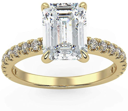 IGI Certified 14K Yellow Gold 1-1/4 Cttw Emerald-Cut Lab Created Diamond Rectangle Solitaire Engagement Ring with Pavé Band (0.90 Carat Center Stone: G-H Color, VS1-VS2 Clarity) - Size 8-1/4