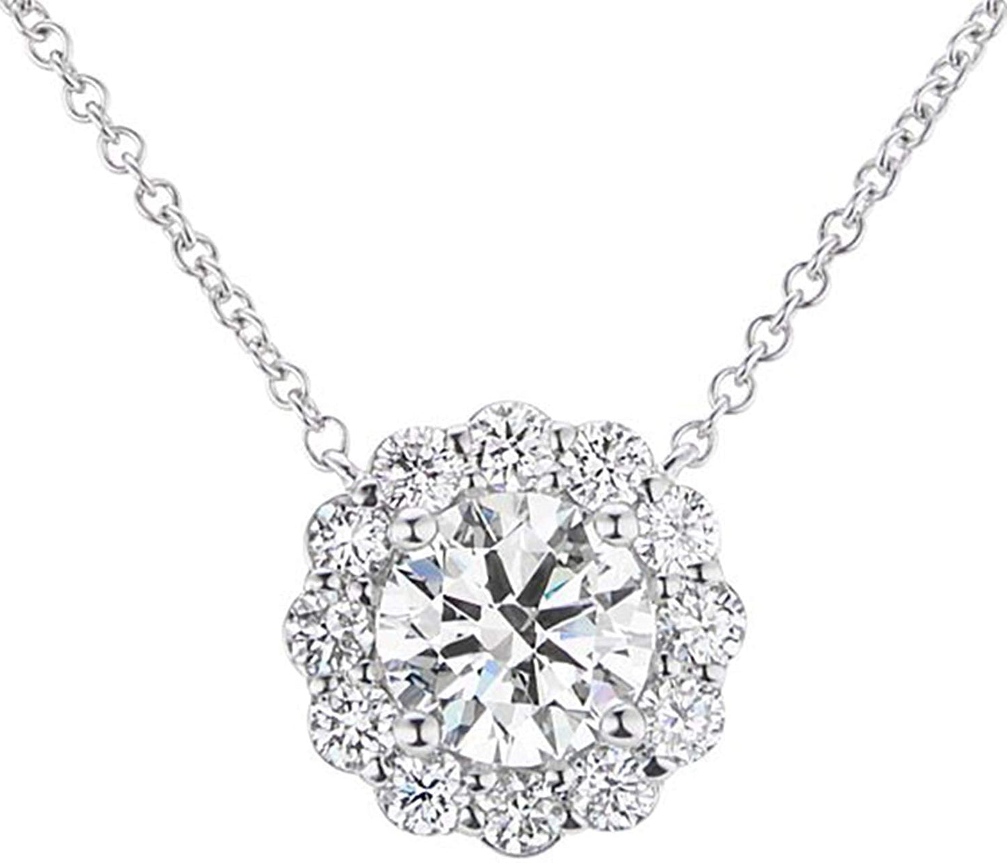 IGI Certified 14K Gold 1-5/8 Cttw Round Brilliant Cut Lab Created Diamond Flower Halo Pendant 18" Necklace (I-J Color, VS1-VS2 Clarity) - Choice of Gold Color