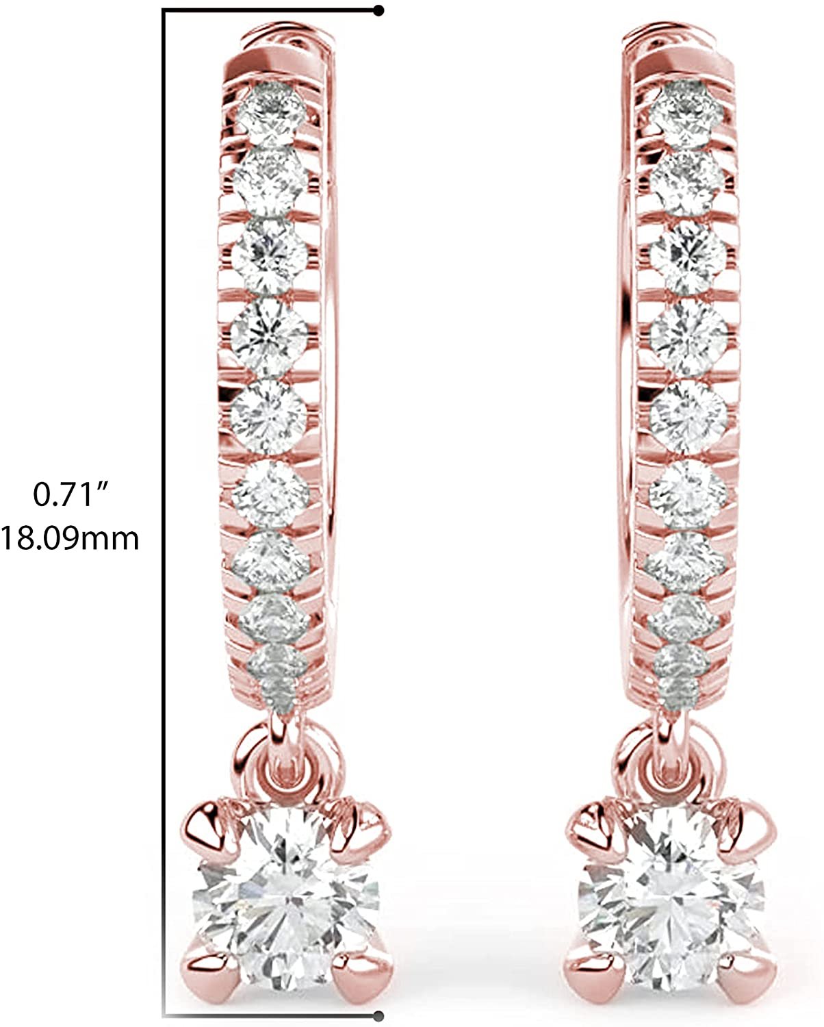 10K Gold 1/2 Cttw Lab Created Diamond 3/4" Long 4-Prong Dangle Style Huggie Earrings (G-H Color, SI1-SI2 Clarity) - Choice of Gold Color