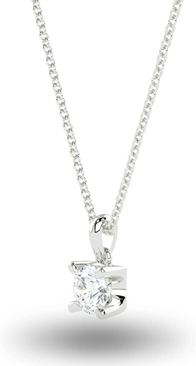 IGI Certified 1/3 Ct Lab Grown Diamond 14K Gold 4 Prong Dangling Solitaire Pendant Necklace (G-H Color, VS1-VS2 Clarity) - 18” - Choice of Metal Color
