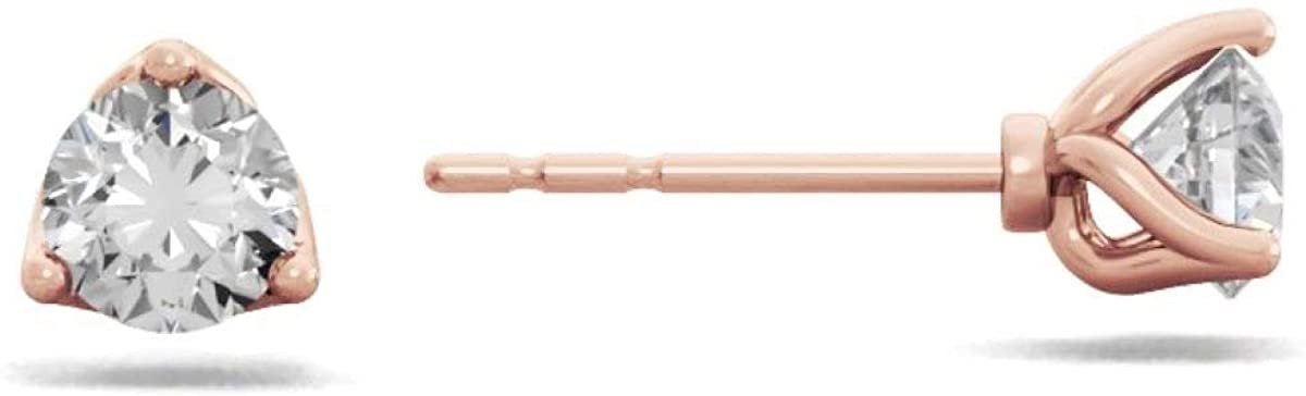 14K Gold 1/2 or 2/3 Cttw Round Brilliant-Cut Lab Created Diamond 14K Gold Martini-Set 3-Prong Stud Earrings (G-H Color, VS1-VS2 Clarity) - Choice of Metal Colors, Gem Weights