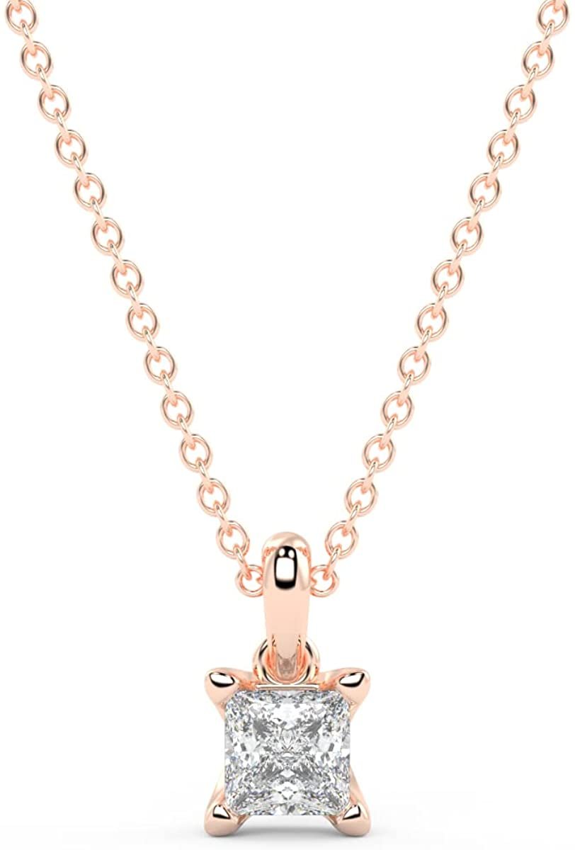 IGI Certified 1/4 Ct Princess Cut Lab Grown Diamond 14K Gold Solitaire Pendant Necklace (G-H Color, VS1-VS2 Clarity) - 18” - Choice of Metal Color