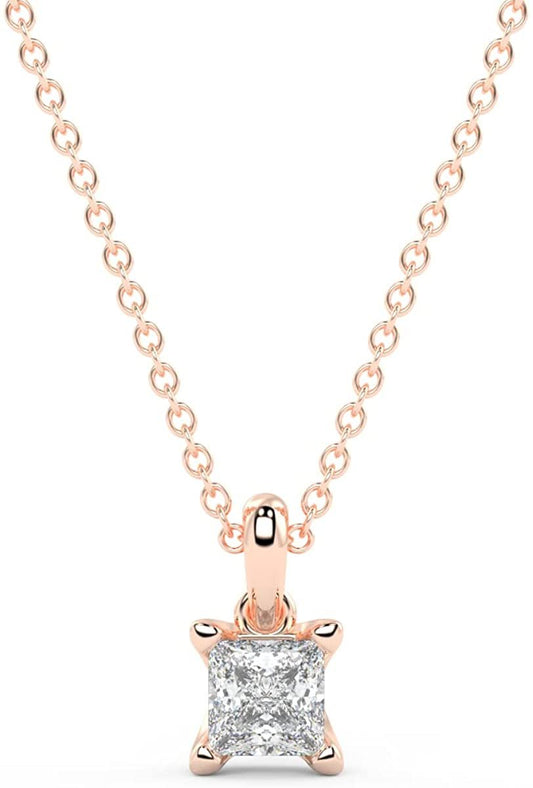 IGI Certified 1/4 Ct Princess Cut Lab Grown Diamond 14K Gold Solitaire Pendant Necklace (G-H Color, VS1-VS2 Clarity) - 18” - Choice of Metal Color