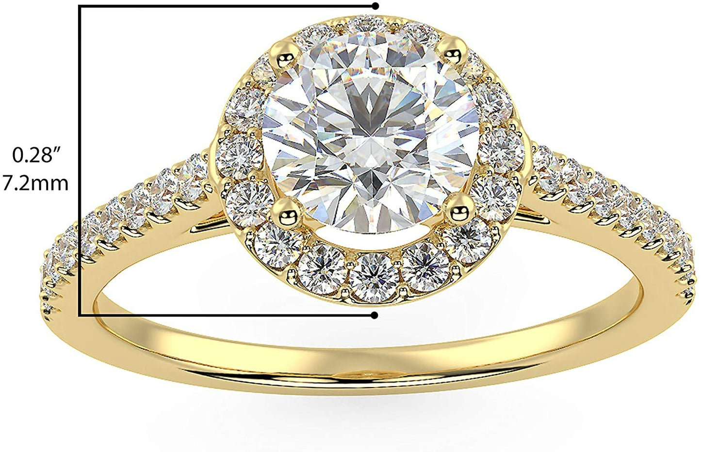 IGI Certified 14K Yellow Gold 3/4 Cttw Round Brilliant-Cut Lab Created Diamond Halo Engagement Ring with Micro Pavé Band (Center Stone: G-H Color, VS1-VS2 Clarity) - Size 5-3/4