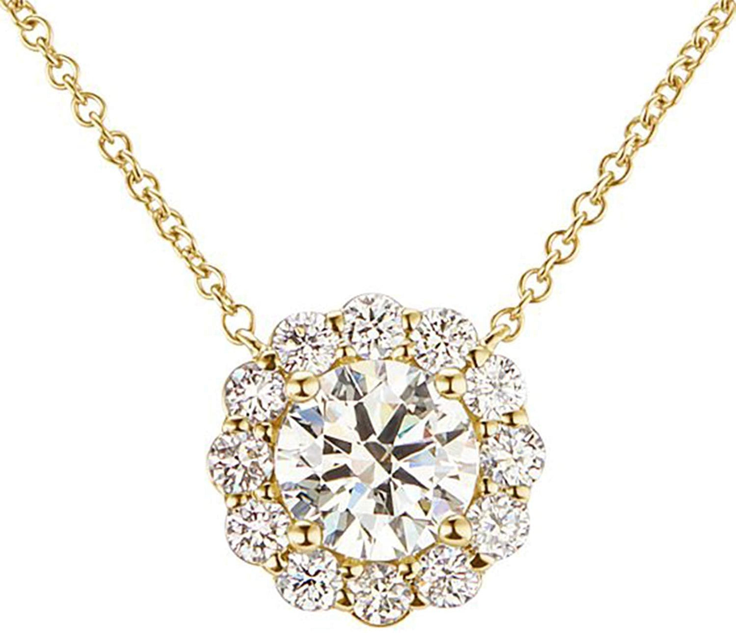 IGI Certified 14K Gold 1-5/8 Cttw Round Brilliant Cut Lab Created Diamond Flower Halo Pendant 18" Necklace (I-J Color, VS1-VS2 Clarity) - Choice of Gold Color