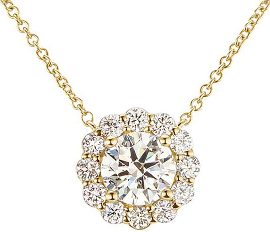 IGI Certified 14K Gold 1-5/8 Cttw Round Brilliant Cut Lab Created Diamond Flower Halo Pendant 18" Necklace (I-J Color, VS1-VS2 Clarity) - Choice of Gold Color