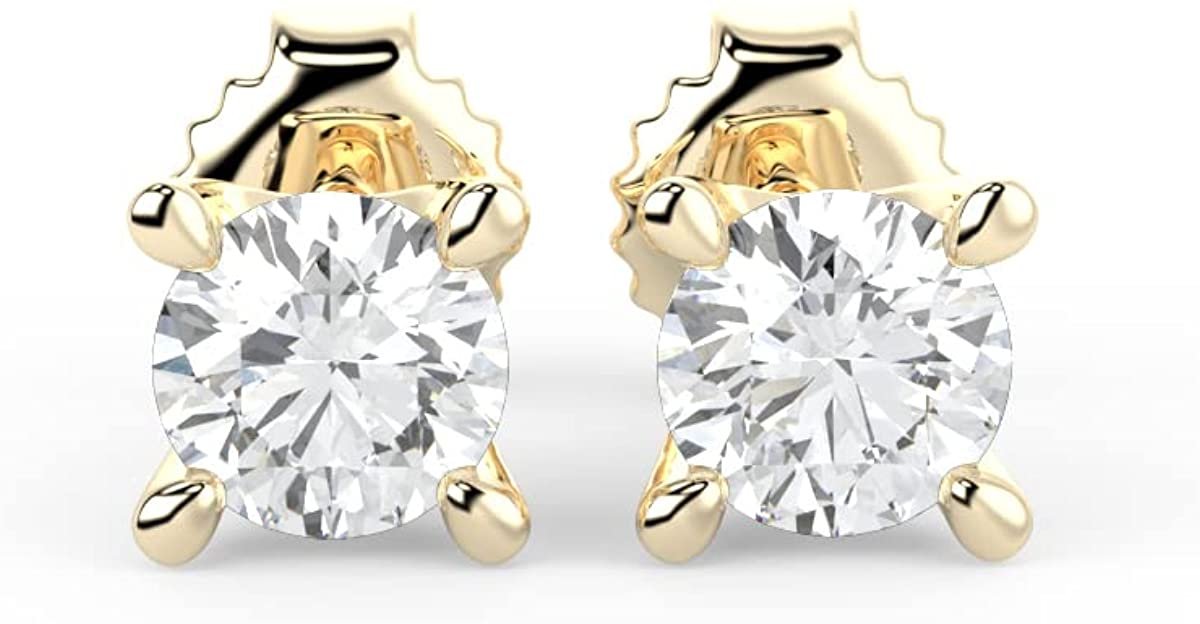 IGI Certified 1/2 Cttw Brilliant Cut Lab Grown Diamond 14K Gold 4-Prong Pushback Stud Earrings (G-H Color, VS1-VS2 Clarity) - Choice of Gold Color
