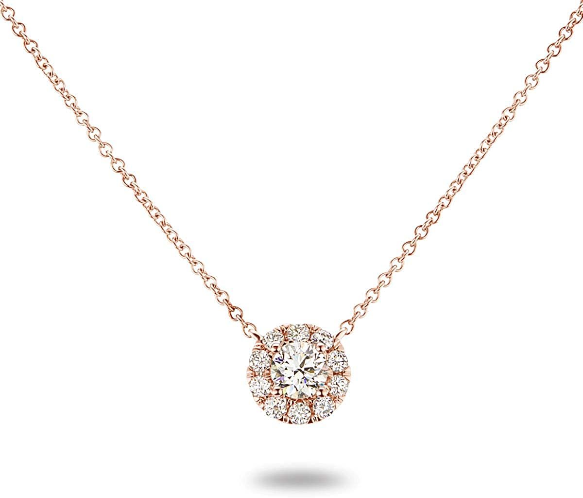 14K Gold 1/5 to 1/3 Carat Lab Grown Round-Cut Diamond Solitaire 4-Prong Pendant 16"-18" Necklace (G-H Color, VS1-VS2 Clarity) - Choice of Gold Color & Carat Weight