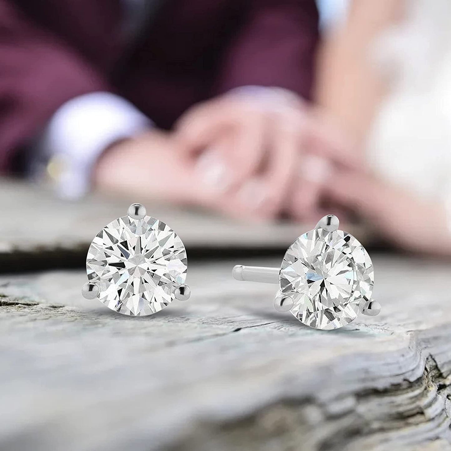 Certified 1.0 to 4.0 Cttw Round Brilliant-Cut Lab Created Diamond 14K Gold Martini-Set 3-Prong Stud Earrings (G-H Color, VS1-VS2 Clarity) - Choice of Metal Colors, Gem Weights