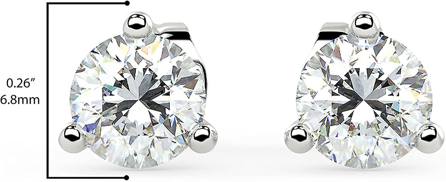 Certified 1.0 to 4.0 Cttw Round Brilliant-Cut Lab Created Diamond 14K Gold Martini-Set 3-Prong Stud Earrings (G-H Color, VS1-VS2 Clarity) - Choice of Metal Colors, Gem Weights