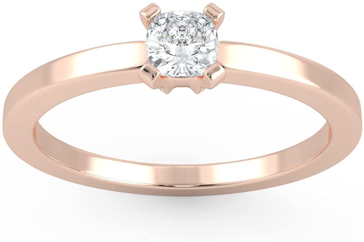 IGI Certified 1/4 Ct Cushion Cut Lab Grown Diamond 14K Gold 4-Prong Solitaire Engagement Ring (G-H Color, VS1-VS2 Clarity) - Choice of Gold Color