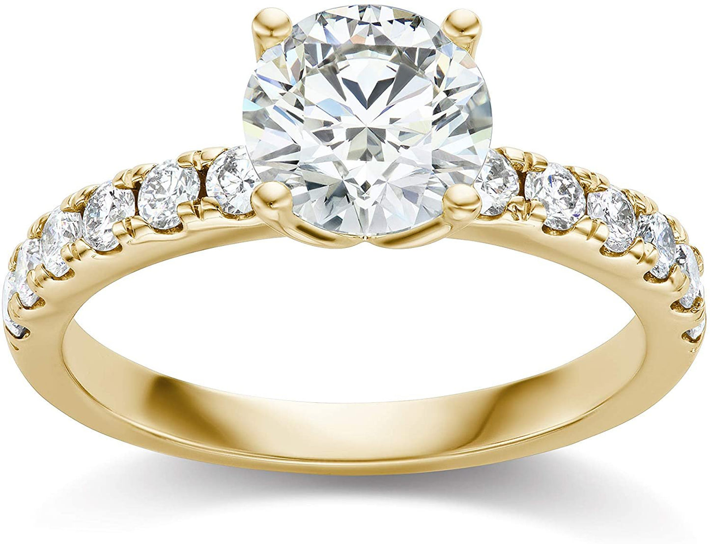 IGI Certified 14K Yellow Gold 2-1/2 Cttw Round Brilliant-Cut Lab Created Diamond Solitaire Engagement Ring with Pavé-Set Band (2.0 Carat Center Stone: G-H Color, VS1-VS2 Clarity) - Size 8.25