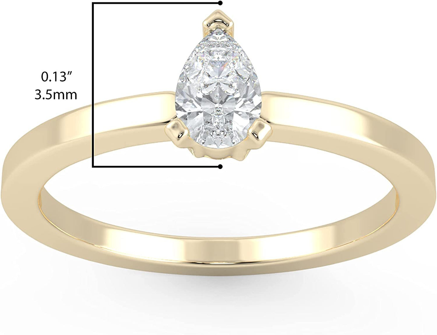 IGI Certified 1/4 Ct Pear Cut Lab Grown Diamond 14K Gold 3-Prong Solitaire Engagement Ring (G-H Color, VS1-VS2 Clarity) - Choice of Gold Color