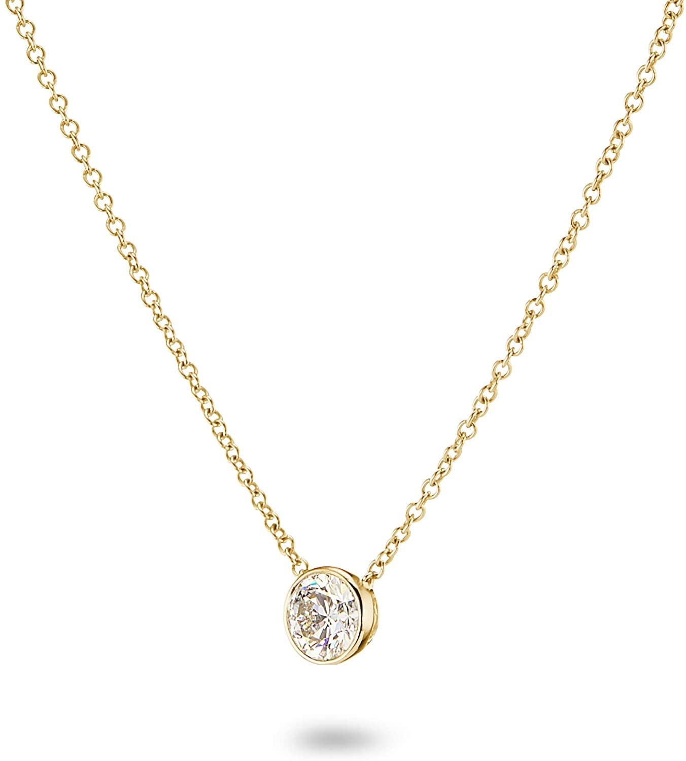 IGI Certified 14K Gold 1/4 to 1/2 Carat Round Brilliant Cut Lab Created Diamond Bezel-Set Solitaire Pendant Necklace (G-H Color, VS1-VS2 Clarity), 18" - Choice of Carat & Gold Color