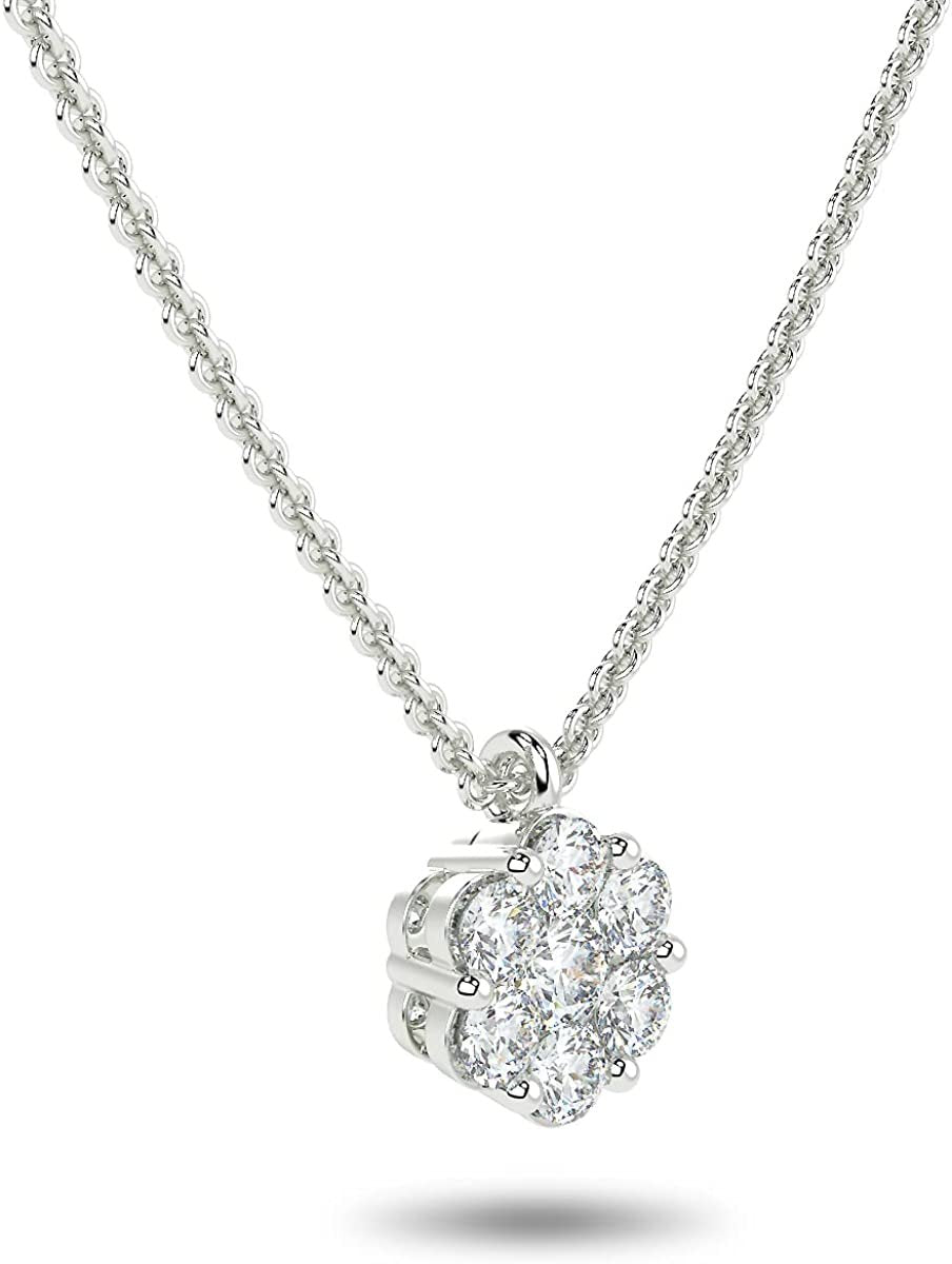 .925 Sterling Silver 1/5 Cttw Lab Grown Diamond Classic 7-Stone Floral Cluster Pendant Necklace (G-H Color, SI1-SI2 Clarity), 18"