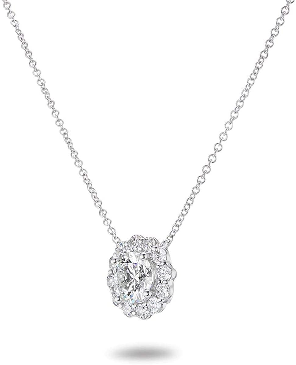 IGI Certified 14K Gold 1-5/8 Cttw Round Brilliant Cut Lab Created Diamond Flower Halo Pendant 18" Necklace (I-J Color, VS1-VS2 Clarity) - Choice of Gold Color