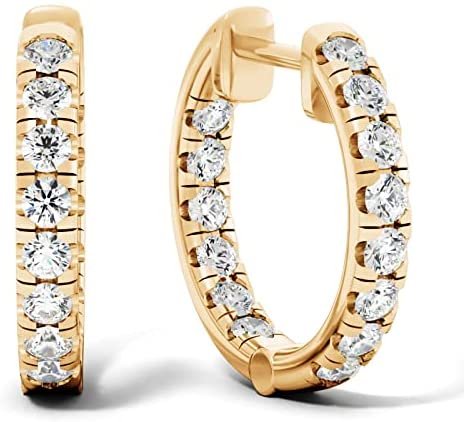 10K Gold 1.0 Cttw Round Brilliant Cut Lab Created Diamond Inside Outside Huggie Earrings (G-H Color, SI1-SI2 Clarity) - Choice of Gold Color