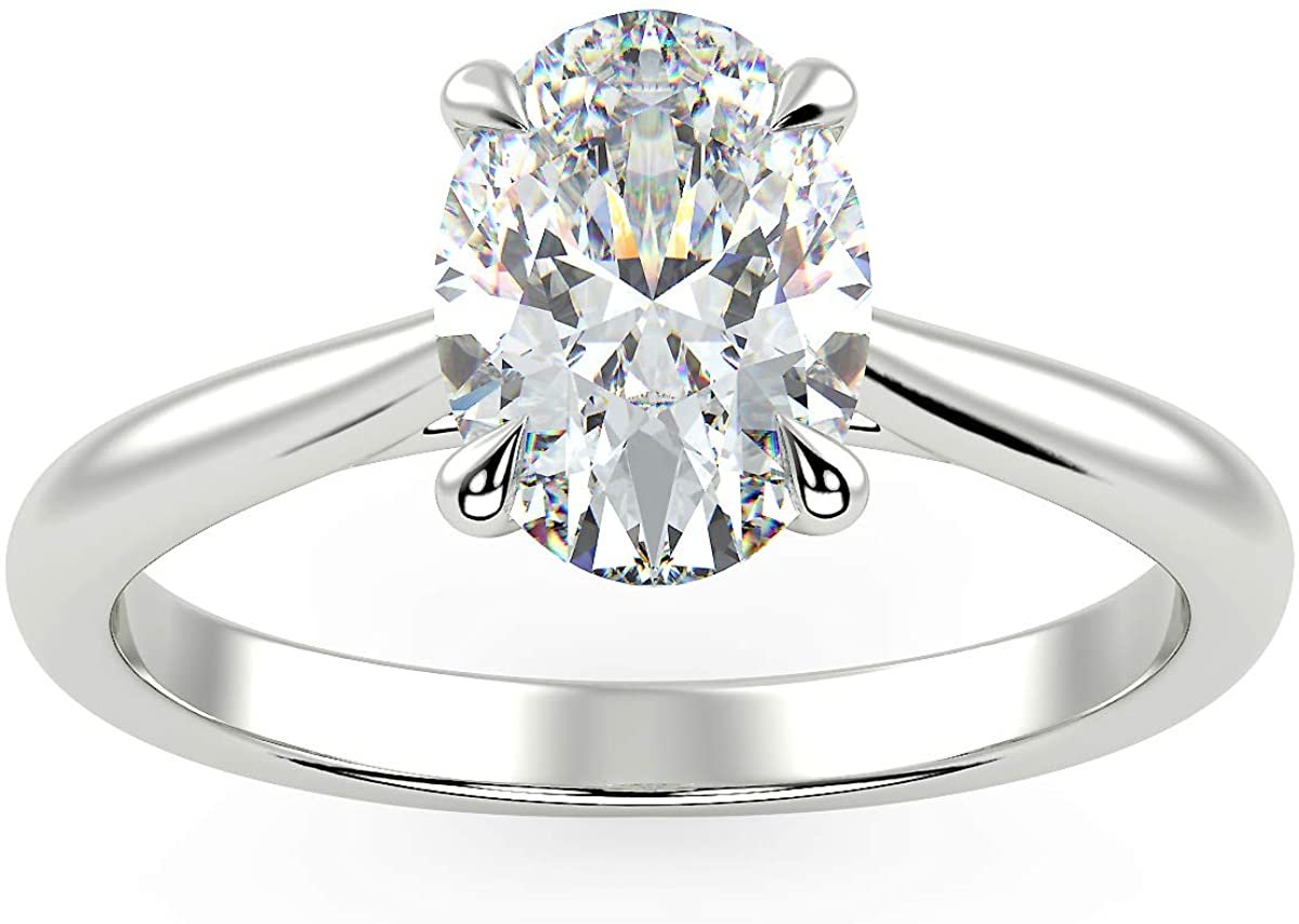 IGI Certified 14K White Gold 1-1/2 Carat Oval Lab Created Diamond Classic Solitaire Engagement Ring (G-H Color, VS1-VS2 Clarity) - Size 7-1/4