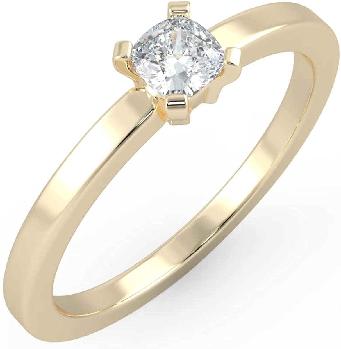 IGI Certified 1/4 Ct Cushion Cut Lab Grown Diamond 14K Gold 4-Prong Solitaire Engagement Ring (G-H Color, VS1-VS2 Clarity) - Choice of Gold Color