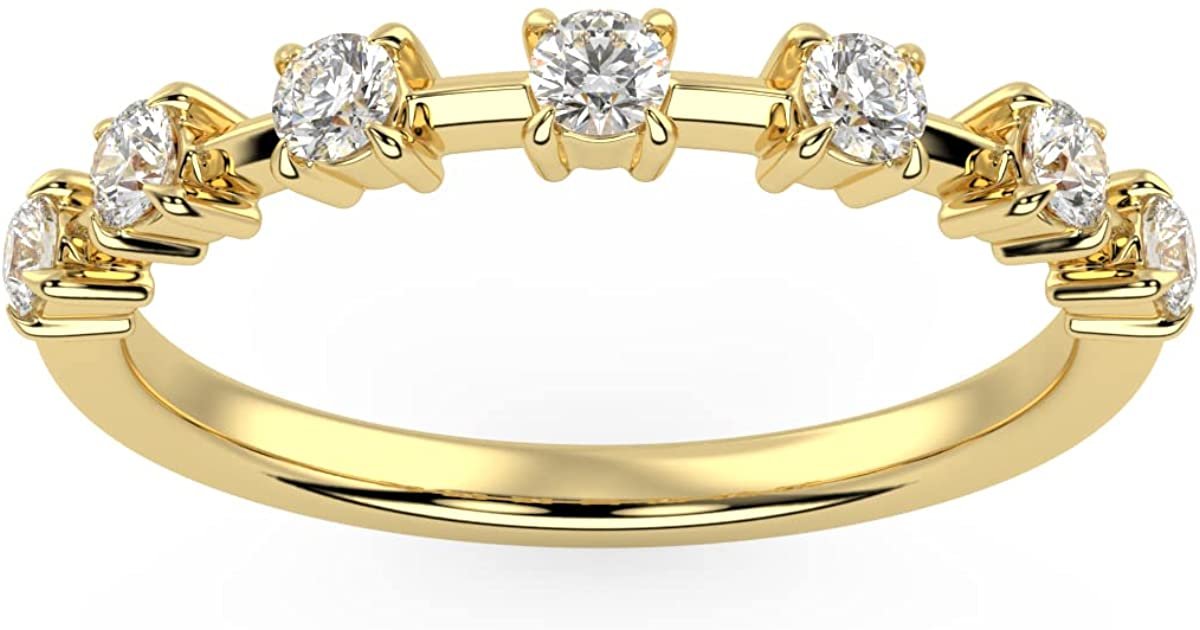 10K Gold 1/3 Cttw Round Brilliant Cut Lab Created Diamond Classic 7 Stone Spaced 4-Prong Setting Engagement Ring (G-H Color, SI1-SI2 Clarity)