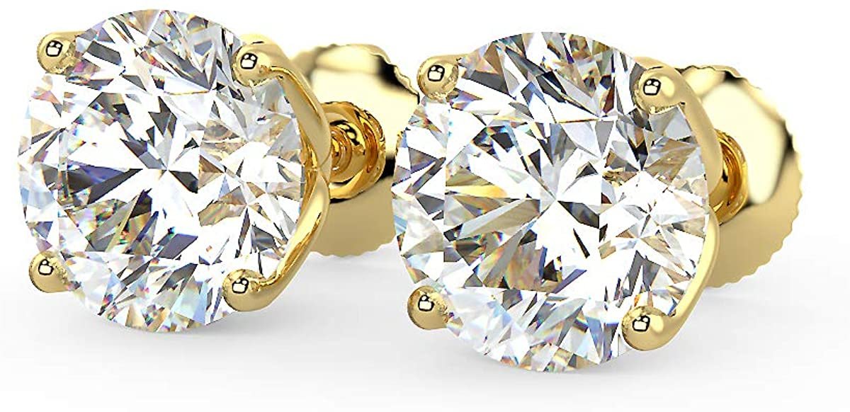 Certified 2.0-4.0 Cttw Near Colorless Round Brilliant-Cut Lab Created Diamond 14K Gold Classic Four-Prong Stud Earrings (I-J Color, VS1-VS2 Clarity) - Choice of Gold Colors, Gem Weights