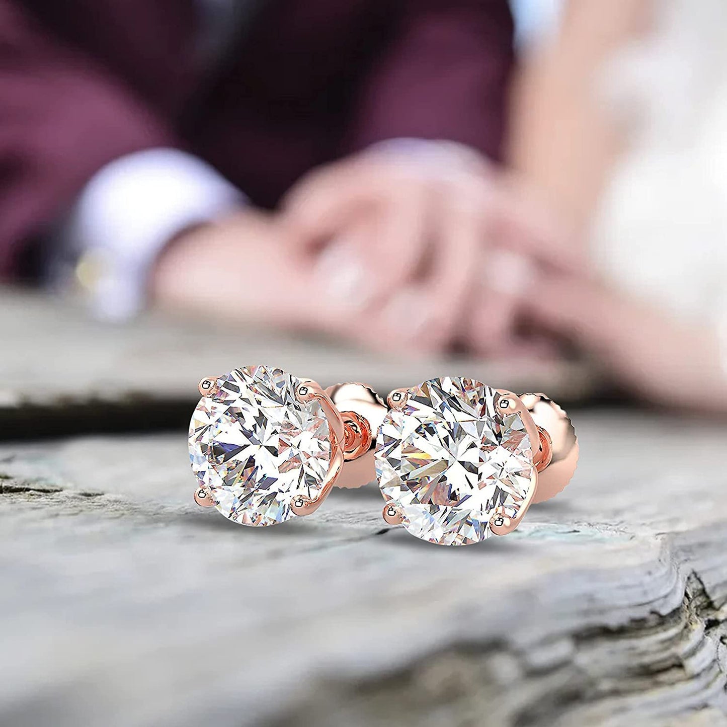 Certified 2.0-3.0 Cttw Round Brilliant-Cut Lab Created Diamond 14K Gold Classic Four-Prong Stud Earrings (J-K Color, SI2-I1 Clarity) - Choice of Gold Colors, Gem Weights