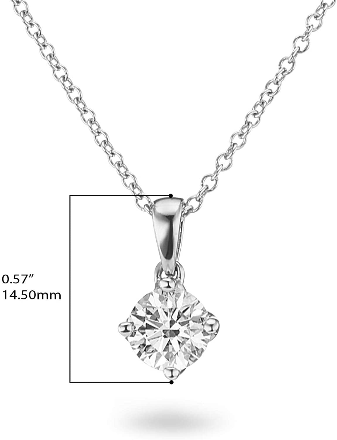 IGI Certified 14K Gold 1/4 to 2.0 Carat Round Brilliant Cut Lab Created Diamond Solitaire Pendant Necklace (G-J Color, VS1-SI2 Clarity), 18" - Choice of Carat & Gold Color