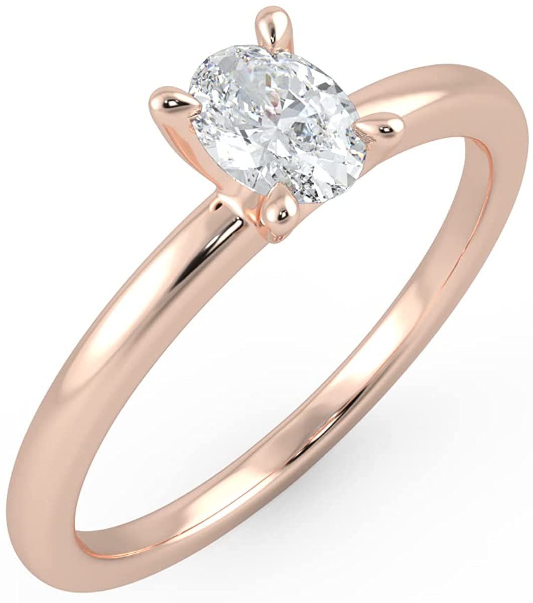 IGI Certified 1/3 Ct Oval Cut Lab Grown Diamond 14K Gold 4-Prong Solitaire Engagement Ring (G-H Color, VS1-VS2 Clarity) - Choice of Gold Color