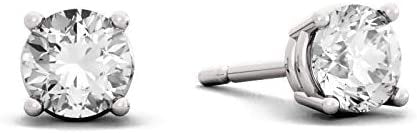 14K White Gold 2/3 Cttw Near Colorless Round Brilliant-Cut Lab Created Diamond Classic Four-Prong Stud Earrings (G-H Color, VS1-VS2 Clarity)