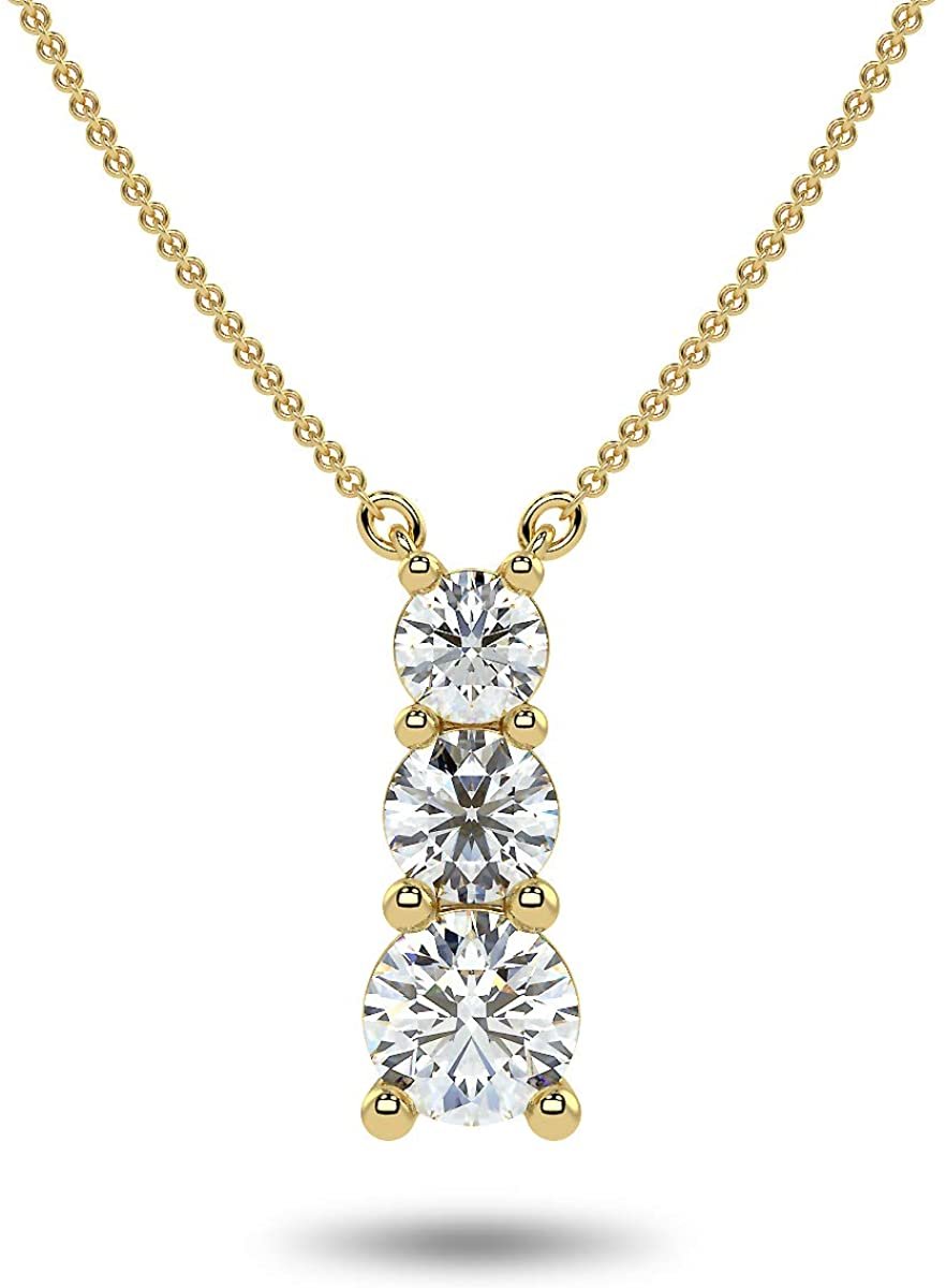 IGI Certified 14K Gold 1-1/2 Cttw Round Brilliant Cut Lab Created Diamond 3 Stone Pendant 18" Necklace (G-H Color, VS1-VS2 Clarity) - Choice of Gold Color