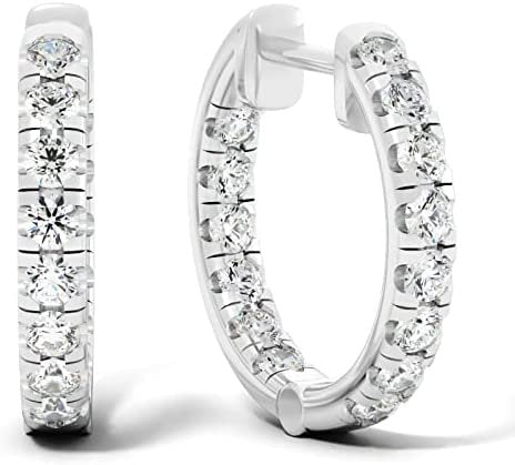 10K Gold 1.0 Cttw Round Brilliant Cut Lab Created Diamond Inside Outside Huggie Earrings (G-H Color, SI1-SI2 Clarity) - Choice of Gold Color
