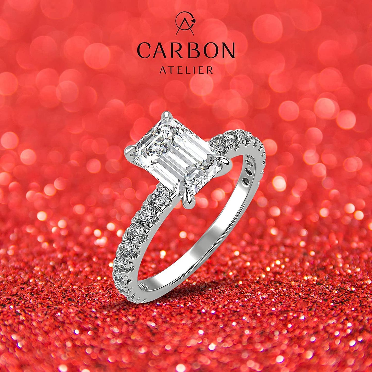 IGI Certified 14K White Gold 2-1/3 Cttw Emerald-Cut Lab Created Diamond Rectangle Solitaire Engagement Ring with Pavé Band (2.0 Carat Center Stone: G-H Color, VS1-VS2 Clarity) - Size 7