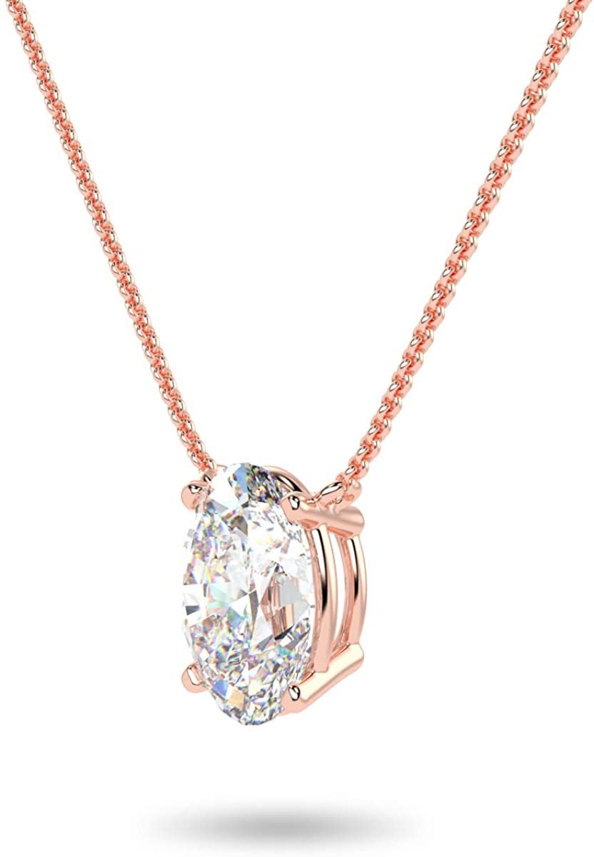 IGI Certified 14K Gold 1/3 to 1-1/2 Carat Oval Shape Lab Created Diamond Suspended Solitaire Pendant Necklace (G-H Color, VS1-VS2 Clarity), 18" - Choice of Gold Color