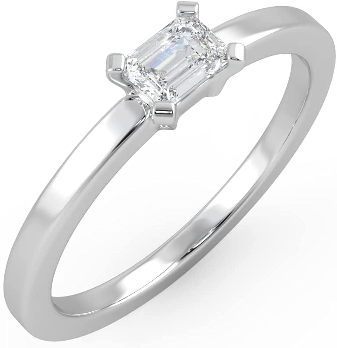 IGI Certified 1/4 Ct Emerald Cut Lab Grown Diamond 14K Gold Horizontal Solitaire Engagement Ring (G-H Color, VS1-VS2 Clarity) - Choice of Gold Color