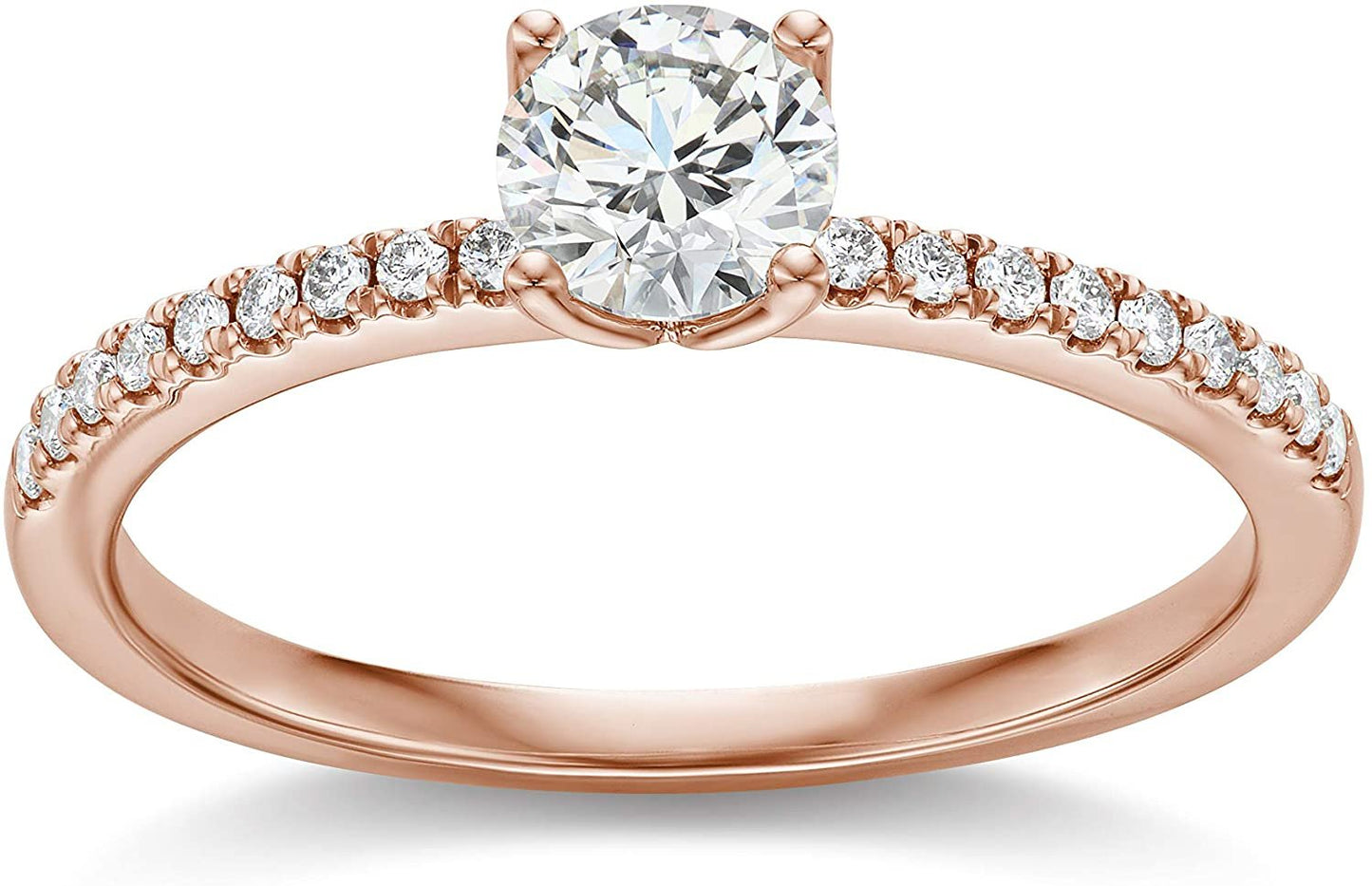 IGI Certified 14K Rose Gold 9/10 Cttw Round Brilliant-Cut Lab Created Diamond Solitaire Engagement Ring with French-Set Band (3/4 Carat Center Stone: G-H Color, VS1-VS2 Clarity) - Size 6