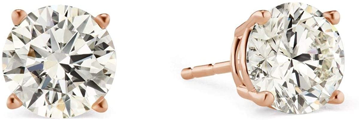 Certified 2.0-3.0 Cttw Round Brilliant-Cut Lab Created Diamond 14K Gold Classic Four-Prong Stud Earrings (J-K Color, SI2-I1 Clarity) - Choice of Gold Colors, Gem Weights