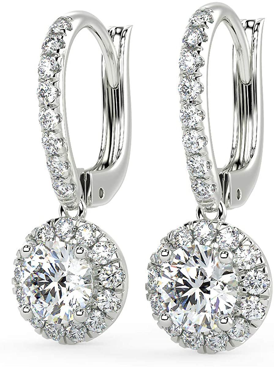 IGI Certified 14K Rose Gold 1-7/8 Cttw Near Colorless Round Brilliant Cut Lab Grown Diamond Pave Set Halo Lever Back Drop Earrings (Center Stones G-H Color, VS1-VS2 Clarity)