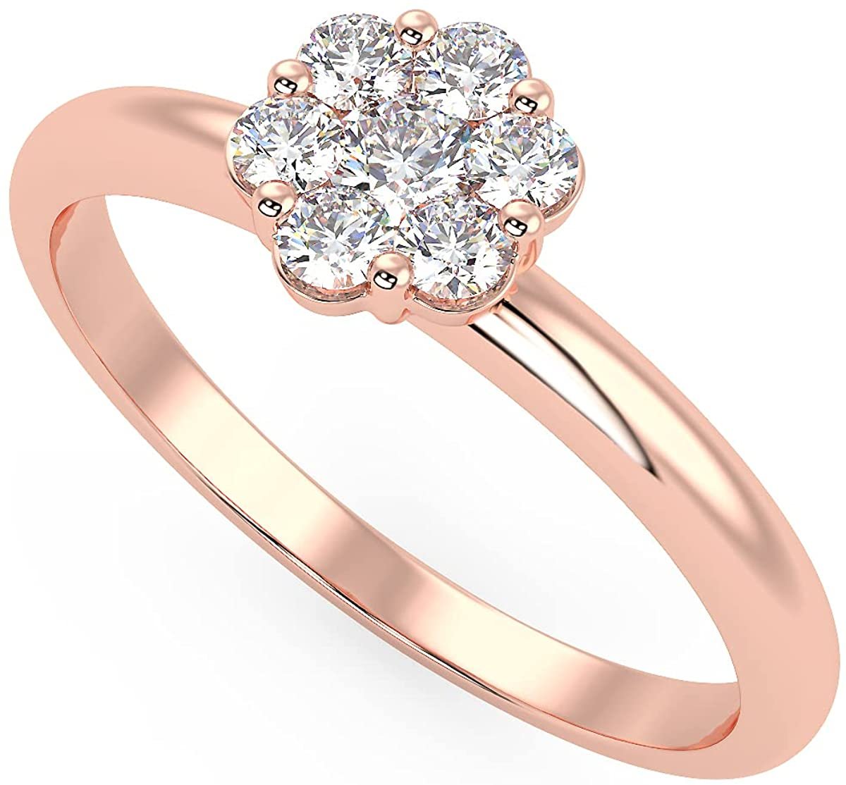 10K Rose Gold 1/5 Cttw Round Brilliant-Cut Lab Grown Diamond Flower Cluster Engagement or Promise Ring (G-H Color, SI1-SI2 Clarity) - Size 8