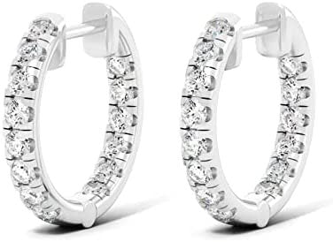 10K Gold 1.0 Cttw Round Brilliant Cut Lab Created Diamond Inside Outside Huggie Earrings (G-H Color, SI1-SI2 Clarity) - Choice of Gold Color