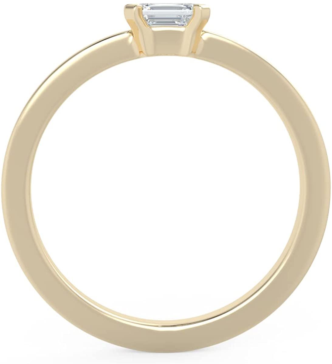 IGI Certified 1/4 Ct Emerald Cut Lab Grown Diamond 14K Gold Horizontal Solitaire Engagement Ring (G-H Color, VS1-VS2 Clarity) - Choice of Gold Color