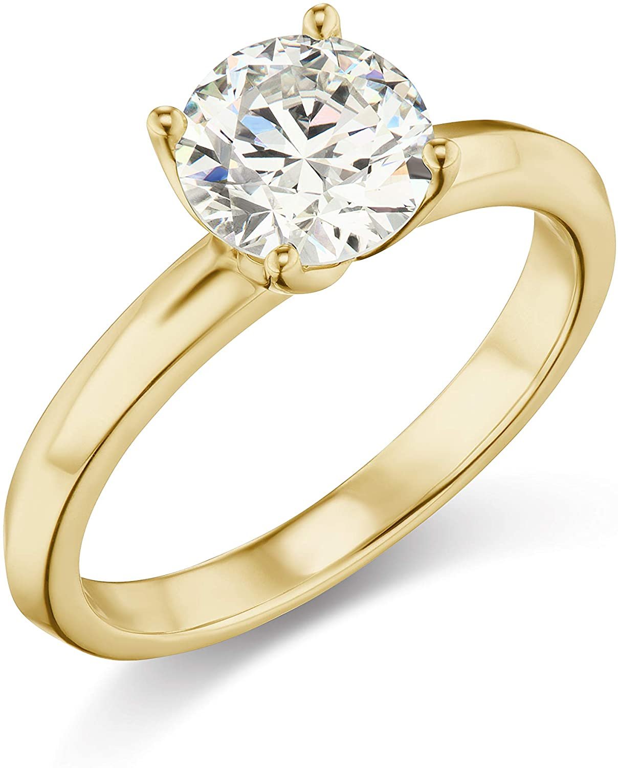 IGI Certified 1-1/2 Carat Round Brilliant-Cut Lab Created Diamond 14K Gold Classic 4-Prong Solitaire Engagement Ring (I-J Color, VS1-VS2 Clarity) - 14K Yellow Gold, Size 7